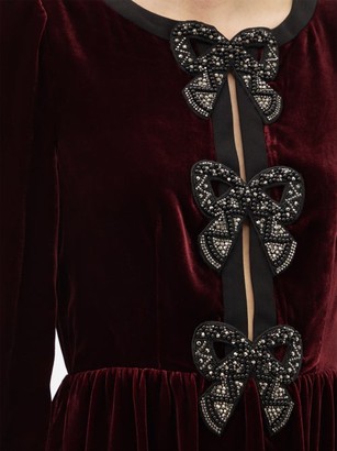 Saloni Camille Crystal-bow Velvet Mini Dress - Burgundy