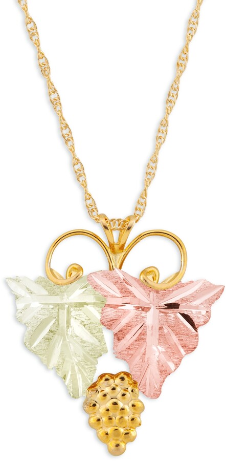 Black Hills Gold Grape and Leaf Pendant in 10k Yellow Gold with 12k Rose and Green Gold
