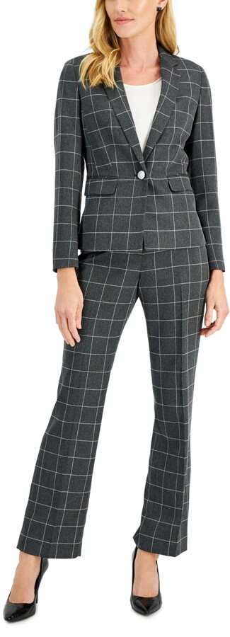 Le Suit One-Button Plaid Pantsuit, Regular & Petite Sizes - ShopStyle