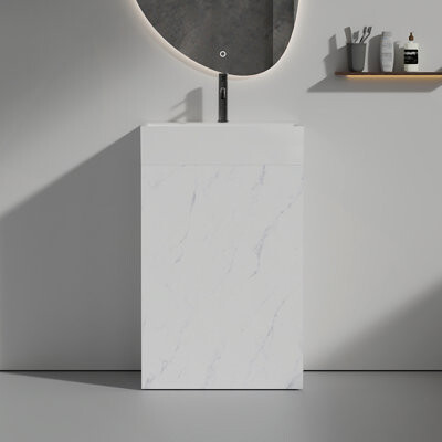 MIAMI CUSTOM FURNITURE & UPHOLSTERY LLC 20" White Marble Bathroom Vanity With Ceramic Sink, Freestanding Bathroom Cabinet For Modern Bathroom, KD