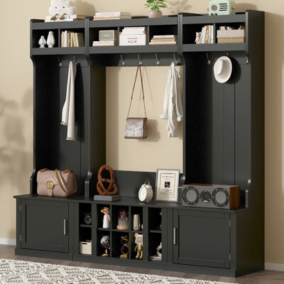 82.6" Wide 4-In-1 Hall Tree With Bench And Shoe Storage
