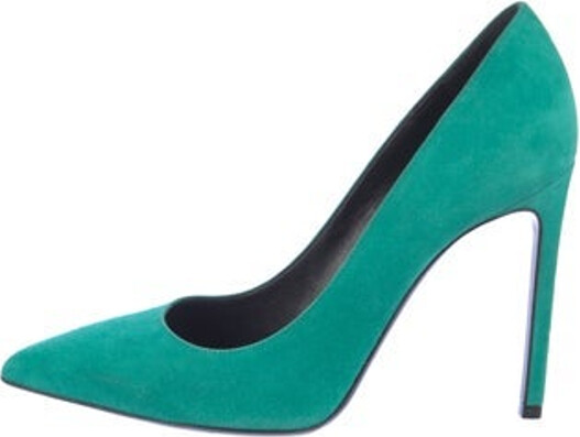 Saint Laurent Suede Pumps Green Pointed-Toes Designer