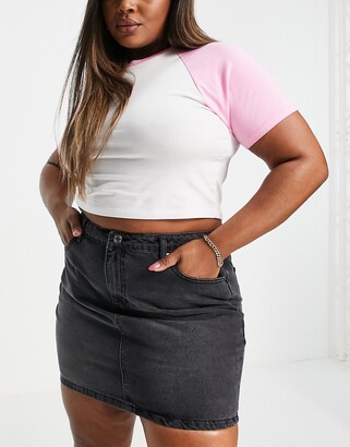Don't Think Twice Plus DTT Plus Gabby high waisted denim skirt in washed  black - ShopStyle Jeans