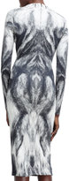 Thumbnail for your product : Alexander McQueen Long-Sleeve Fur-Printed Jersey Dress, White/Black