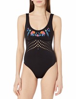 Cynthia Rowley Womens Low Scoop Maillot One Piece Swimsuit with Embroidery