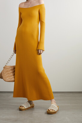 Chloé - Off-the-shoulder Ribbed Wool And Cashmere-blend Maxi Dress - Yellow
