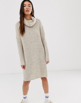 Only brushed knitted longline roll neck mini dress