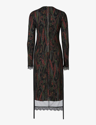 AllSaints Kiara layered lace-trimmed graphic-print woven midi dress