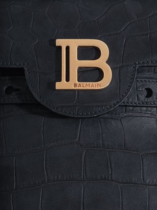 Balmain B-Buzz Fringe Croc-Embossed Leather Satchel