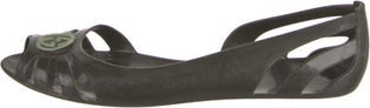 Gucci Rubber D'Orsay Flats Green Interlocking G Logo Peep-Toes Size not listed, estimated from measurements. Designer