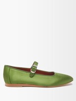 Thumbnail for your product : Le Monde Beryl Mary Jane Silk-satin Ballet Flats - Green