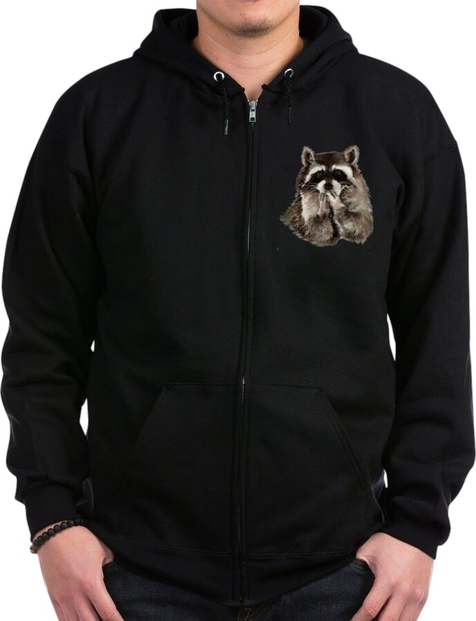 CafePress Cute Humorous Watercolor Raccoon Blowing A Kiss Zi Men's Dark Zip-Up Hoodie Sweatshirt Black