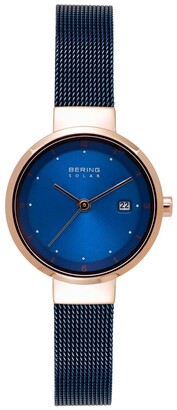 Bering Women's Solar Powered Blue Stainless Steel Mesh Bracelet Watch 26mm