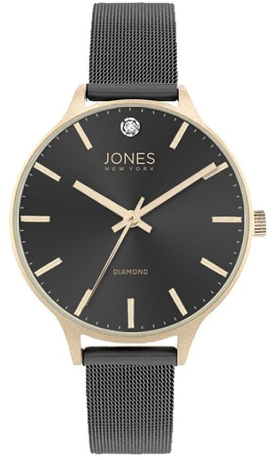 Jones New York Women's Genuine Diamond Rose Gold-Tone Accents Black Metal  Strap Analog Watch 33.5mm - ShopStyle