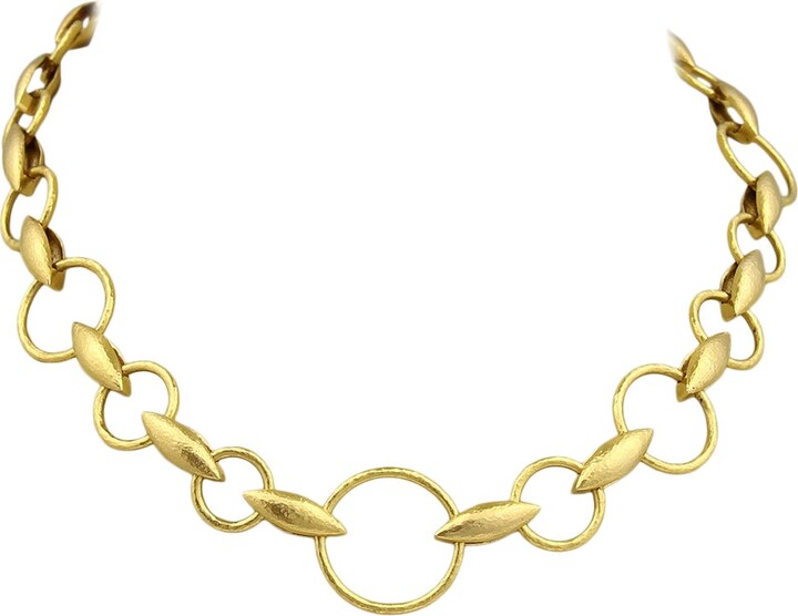 Gurhan Wheatla 24k Gold Hammered Circles & Wheat Link Necklace