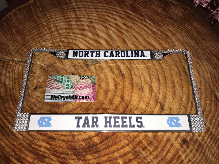 Etsy North Carolina Tar Heels License Crystal Sport Silver Frame Sparkle Auto Bling Rhinestone Plate With Swarovski Elements Made By Wecrys