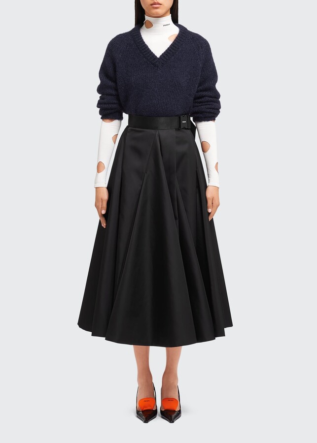 Prada Re-Nylon Belted Pleated Midi Skirt - ShopStyle