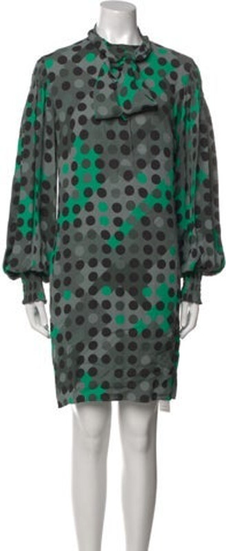 Akris Punto Polka Dot Print Knee-Length Dress Akris Punto Shift Dress Green Polka Dot Print Long Sleeve with Mock Neck Designer