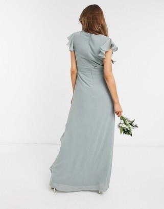 TFNC Maternity bridesmaid flutter sleeve ruffle detail maxi dress in sage
