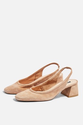 Topshop Womens Jelly Leather Sling Low Back Heels - Natural