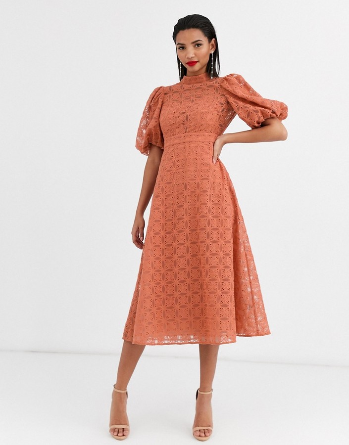 midi skater dress with sleeves