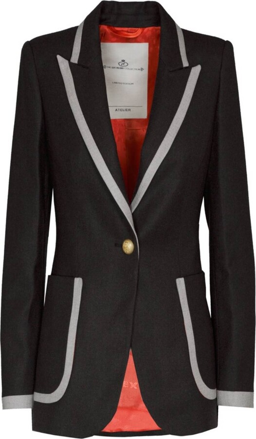 The Extreme Collection Brown Tailored Blazer With White Piping Accents Laurent