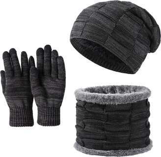 3651 Men Scarf Hat Glove Set- Autumn Winter Knitted Gloves Scarves