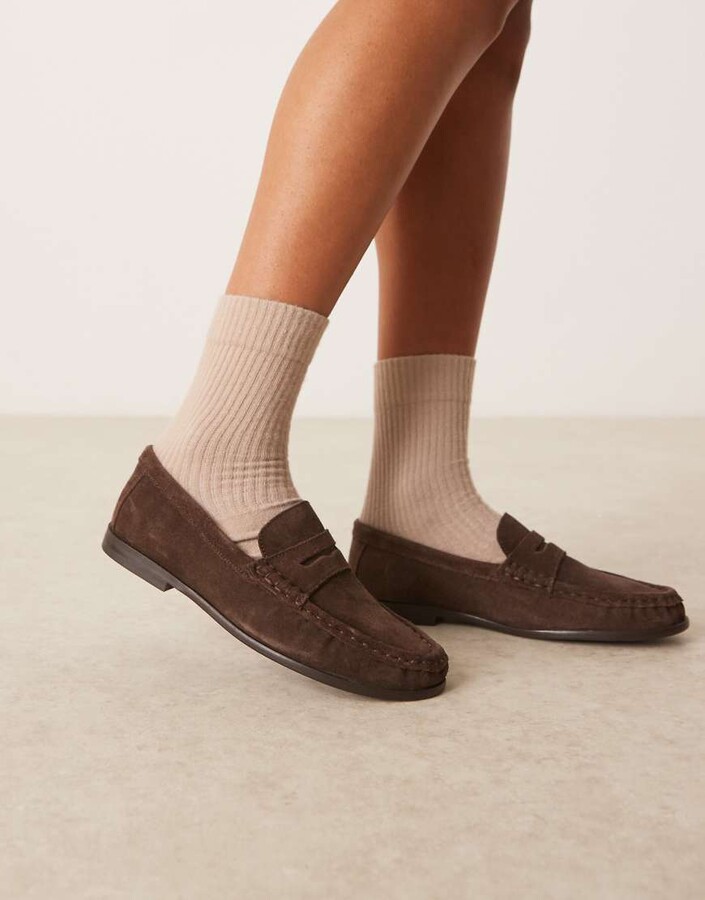 ASOS DESIGN Mayfair premium ruched loafers in brown suede
