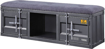 Industrial Style Grey Storage Seat With Hidden Compartment And Metal Trim Contemporary Upholstered Bench Accents