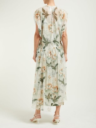 By Walid Aida Floral-print Cotton-tulle Midi Dress - Ivory Multi