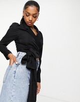 Thumbnail for your product : Lola May wrap around shirt with tie back in black