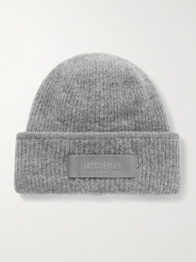 Jacquemus Le Bonnet Grosgrain-trimmed Ribbed-knit Beanie - Gray