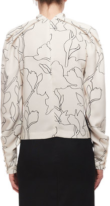 Carven Draped High Neck Long-Sleeve Printed Blouse