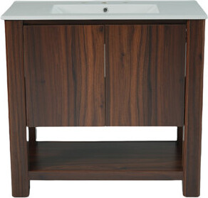 Dark-brown Single Freestanding Bathroom Vanity With Ceramic top and 1 Cabinet