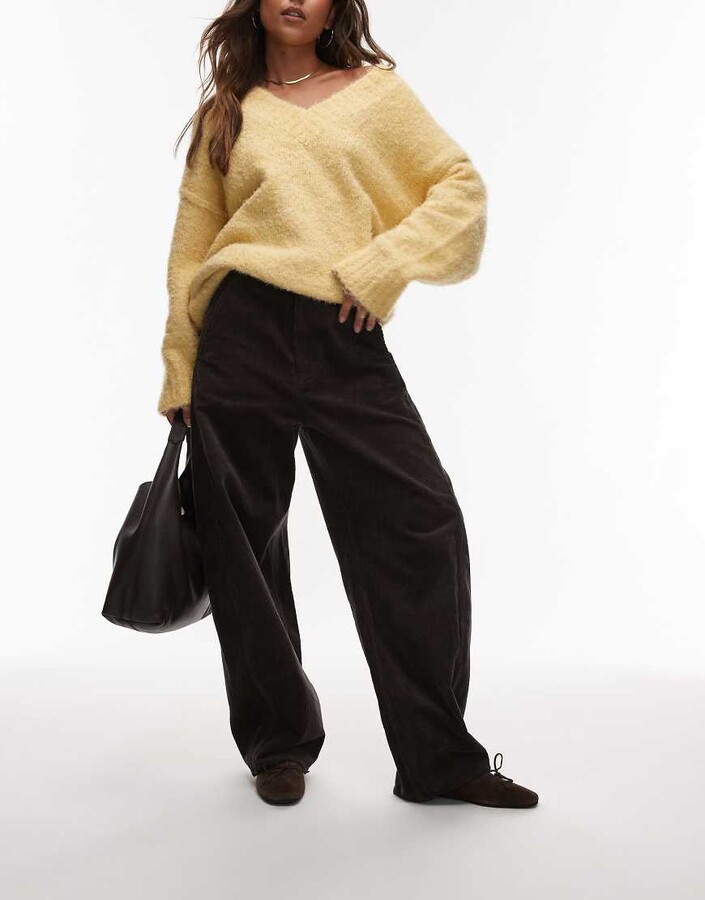 Arket cord barrel leg pants in seam detail in brown