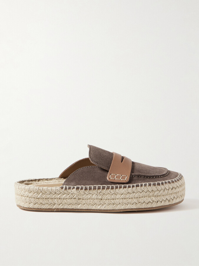 J.W.Anderson Leather-trimmed Suede Espadrille Mules - Neutrals