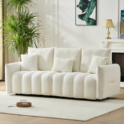 Latitude Run 78 inch premium Teddy fabric sofa with 3 back pillows and 3 back cushions Solid wood frame 3 seat sofa with oversized upholstered chair for living ro