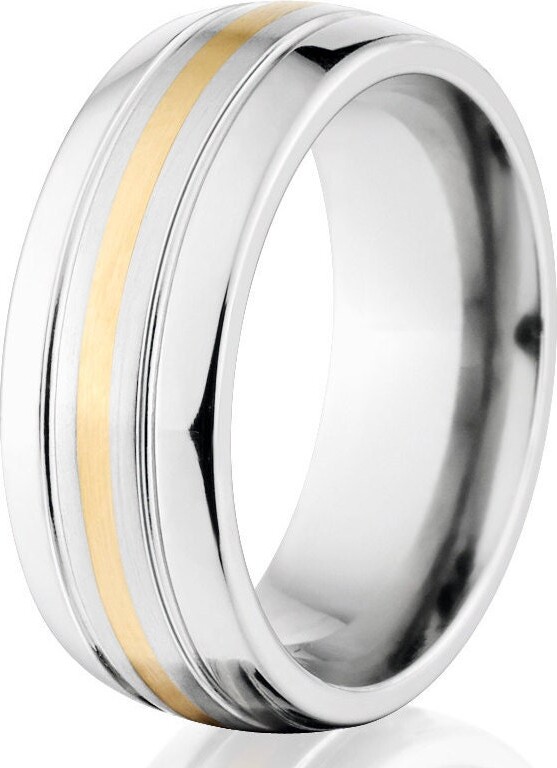 Etsy Cobalt Chrome Wedding Band 7mm Domed Comfort Fit Ring With 14K Gold Inlay