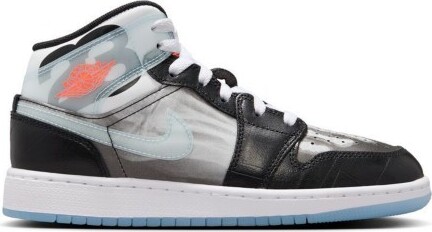 "Kids' Air Jordan 1 Mid ""Sneaker School"" Sneakers Big 6 Regular Black/Ice Blue/Total Crimson/White"