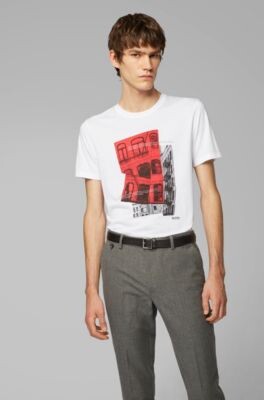 Boss Slim-fit T-shirt in Pima cotton with photographic print