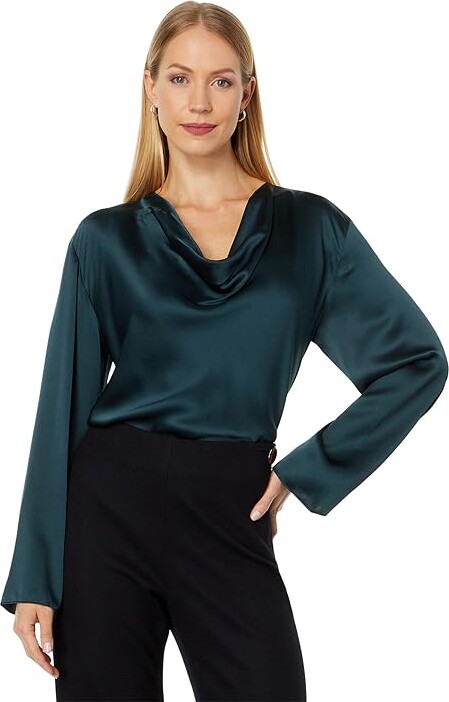 Vince Cowl Neck Long Sleeve Blouse Women's Blouse Azure Onyx : XS, Silk