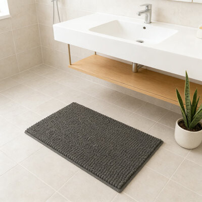 East Urban Home Chenille Bathroom Rug Mat Super Absorbent And Quick Drying Non-Slip Machine Washable Bath Mat For Modern Home