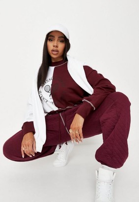 Missguided Jordan Lipscombe X Plus Size Burgundy Seam Front Quilted 90'S  Joggers - ShopStyle