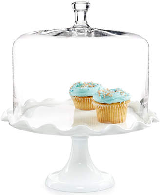 Martha Stewart Collection Milk Glass Ruffle Cake Stand with Dome
