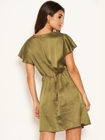 Thumbnail for your product : AX Paris Printed Polka Dot Satin Dress - Olive