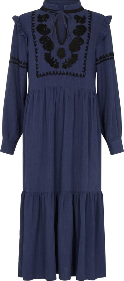 Raffya Blue Lulu Embroidered Maxi Dress In Navy