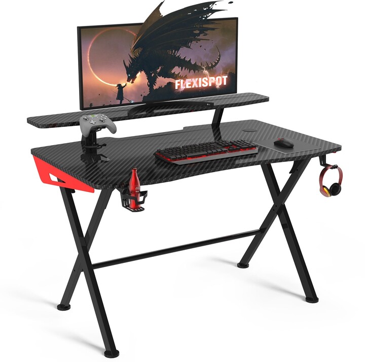 FlexiSpot 2Tier 48" Gaming Desk XShaped PC Computer Table, Carbon