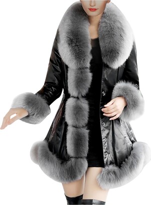 Dantazz Women Faux Leather Coat Elegant Thick Warm Fashion Coat Jacket  Outerwear Long Warm Winter Jacket Womens Plus Size Fleece (Grey - ShopStyle