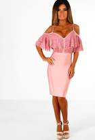 Thumbnail for your product : Pink Boutique It Girl Rose Pink Lace Frill Sleeve Bandage Mini Dress