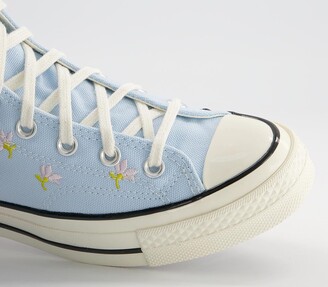 Converse Hi 70s Trainers Chambray Blue Embroidered Flowers Egret Black